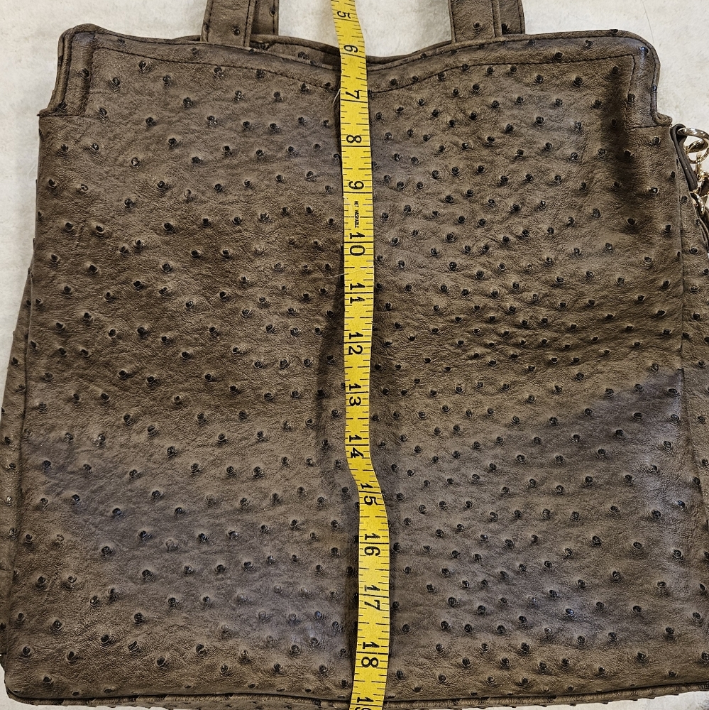 Ivanka Trump Brown Ostrich-Texture Tote with Gold Chain Handles - Picture 7 of 7